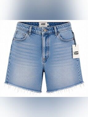 NWT KBB by Kahlana High Rise Long Bermuda Jort Denim Cutoff Shorts Light Wash 10